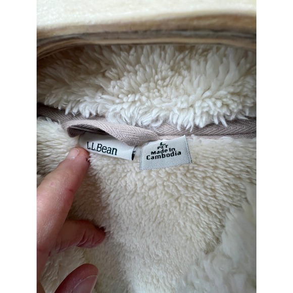 LL Bean Women's Cozy Sherpa Lined Cardigan Sweatshirt Jacket Taupe L - Picture 2 of 11
